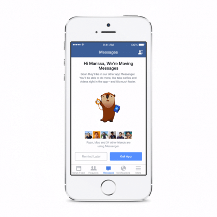 หน้าตาข้อความเตือนให้โหลด Messenger หากยังไม่โหลดไว้ในเครื่อง
