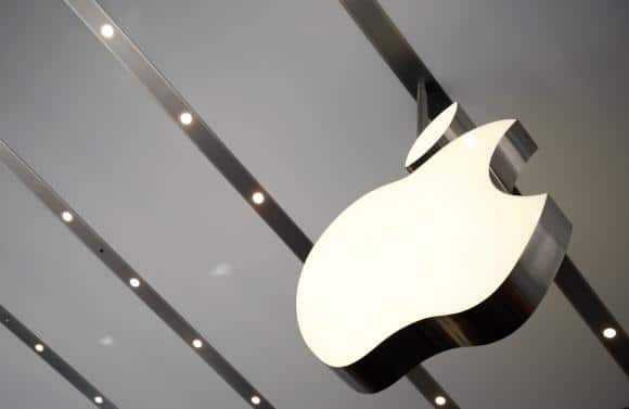 Apple logo is pictured inside the newly opened Omotesando Apple store at a shopping district in Tokyo