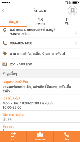แสดงข้อมูลเบื้องต้นของร้าน