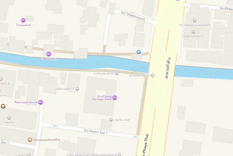 เส้นทางเดินเรือคลองแสนแสบใน Apple Maps