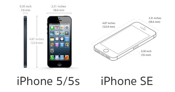 iphone 5 5s se same dimensions
