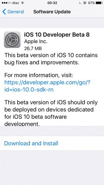 ios 10 beta 8