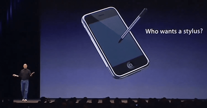 Stylus เป็นอีกสิ่งที่จ็อบส์พูดในงานเปิดตัว ว่ามันไม่จำเป็น