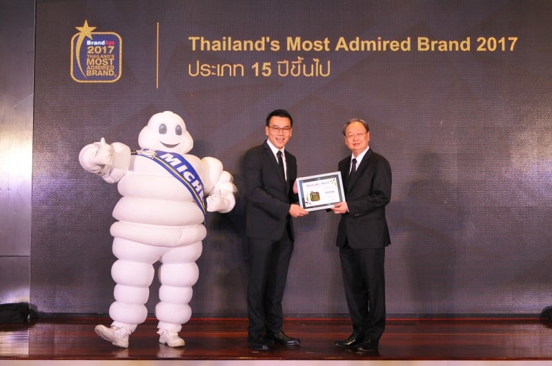 มิชลินรับรางวัล Thailand’s Most Admired Brand กลุ่มยางรถยนต์  ประจำปี 2017 ต่อเนื่อง 17 ปี