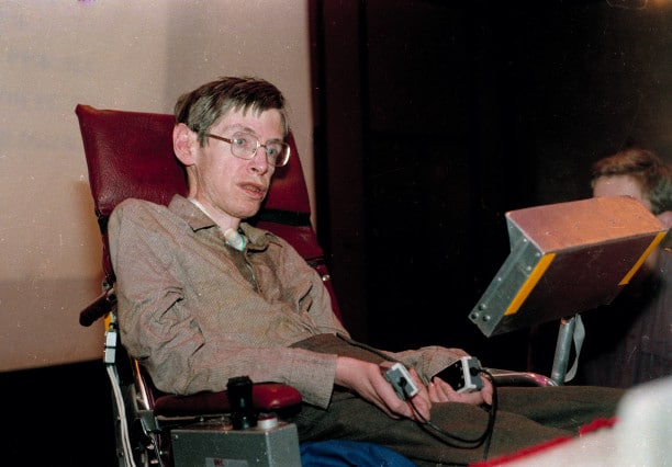 Stephen Hawking, British astrophysicist, is shown in Chicago Monday, Dec. 15, 1986. (AP Photo/Banks)