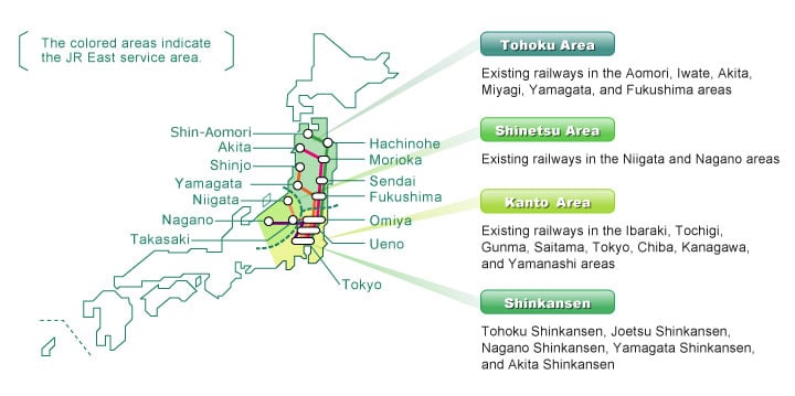 แผนที่โซนให้บริการของ JR East