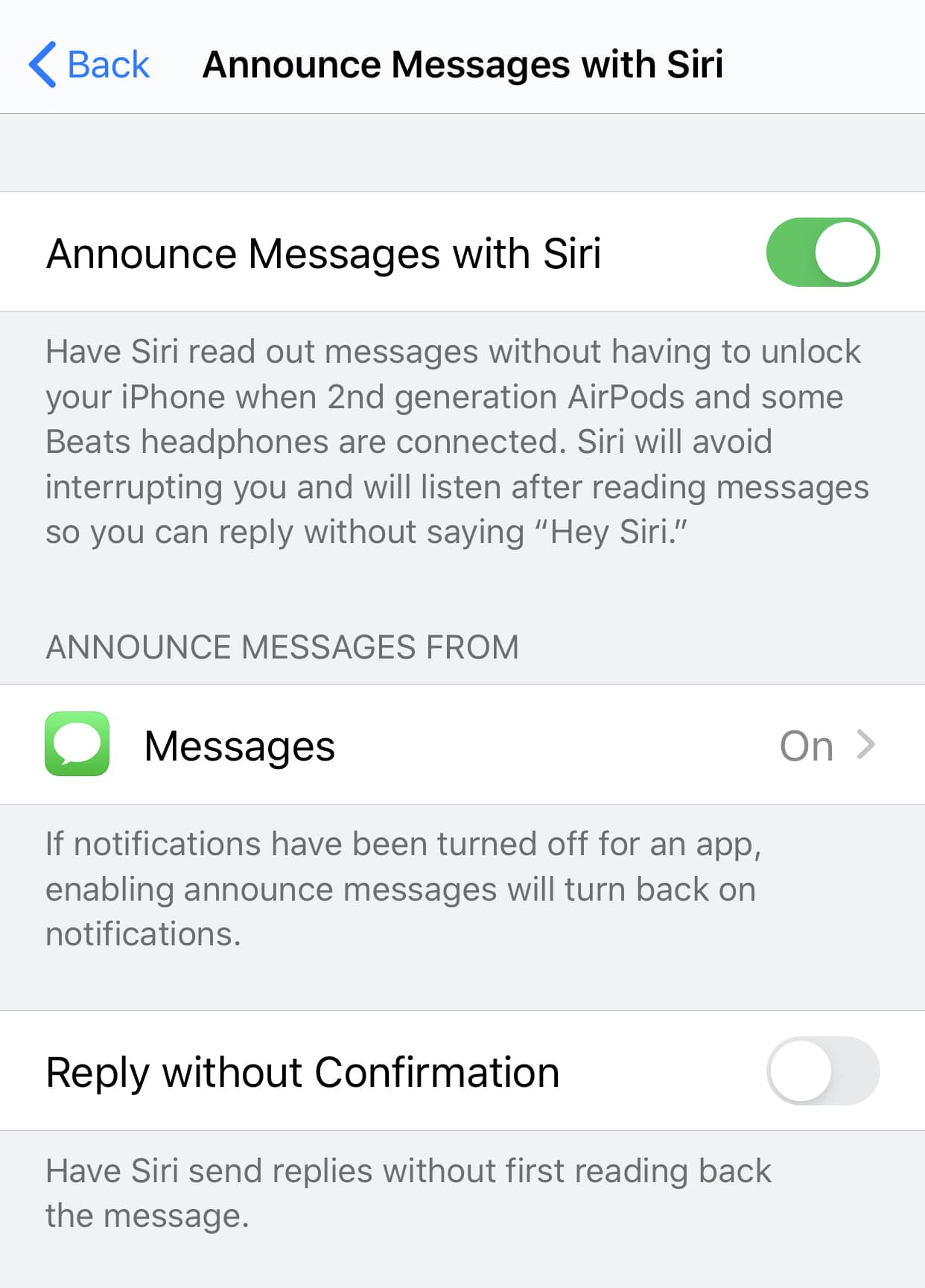 Announce Messages with Siri