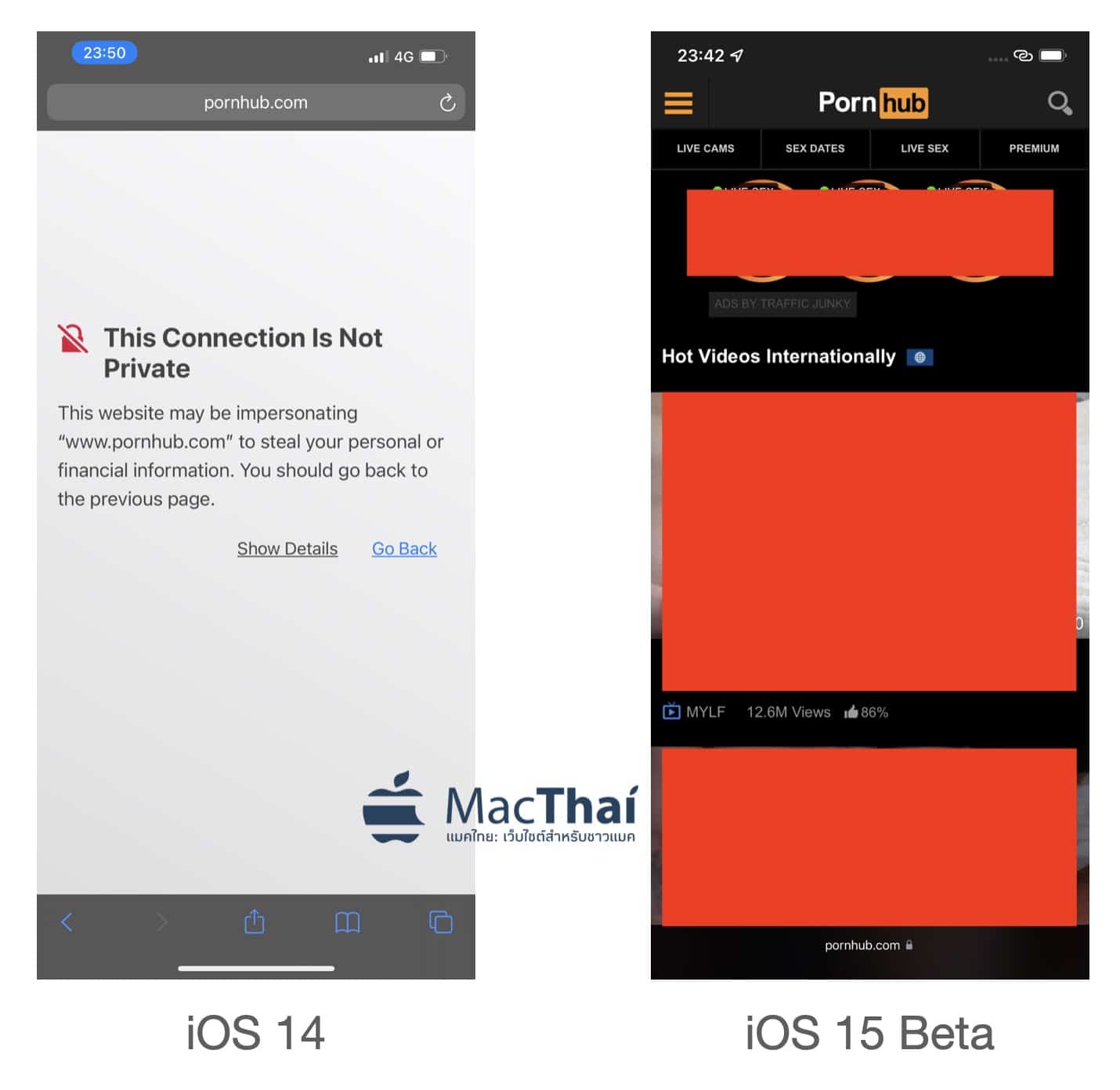 [คอนเฟิร์ม] iOS 15 สามารถกดเข้า Pornhub และเว็บที่ถูกบล็อกในไทยได้แทบ